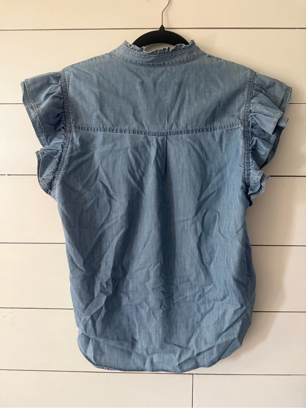 Veronica Beard Light Blue Ruffle Chambray Button-Front Blouse - Picture 3 of 7